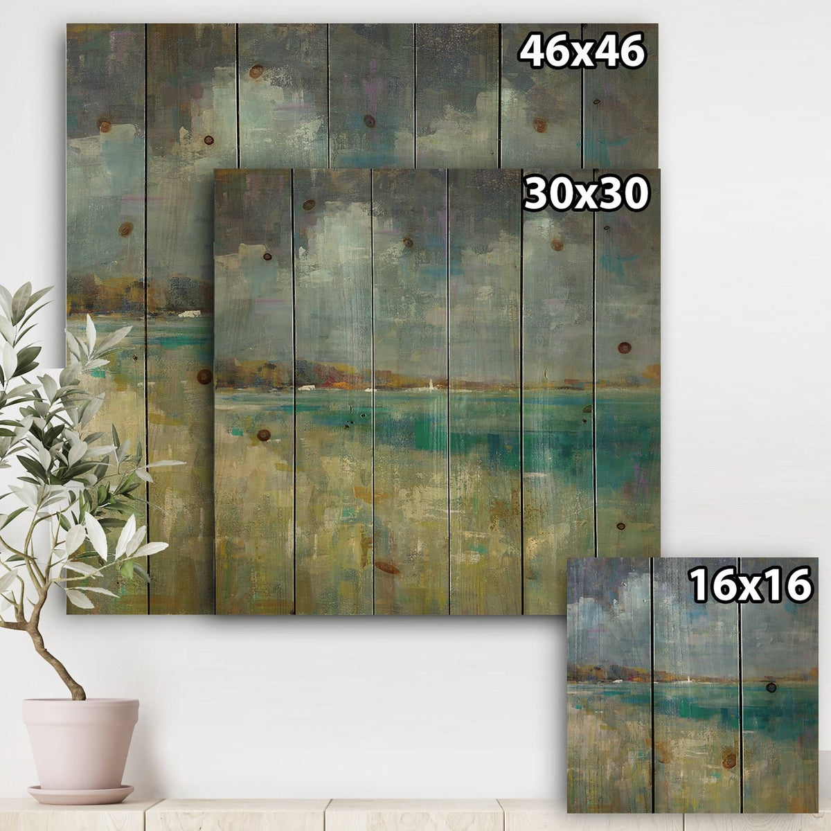Nautical Coastal Print on Natural Pine Wood - Blue - 46 in. Wide x 46 in. High C128