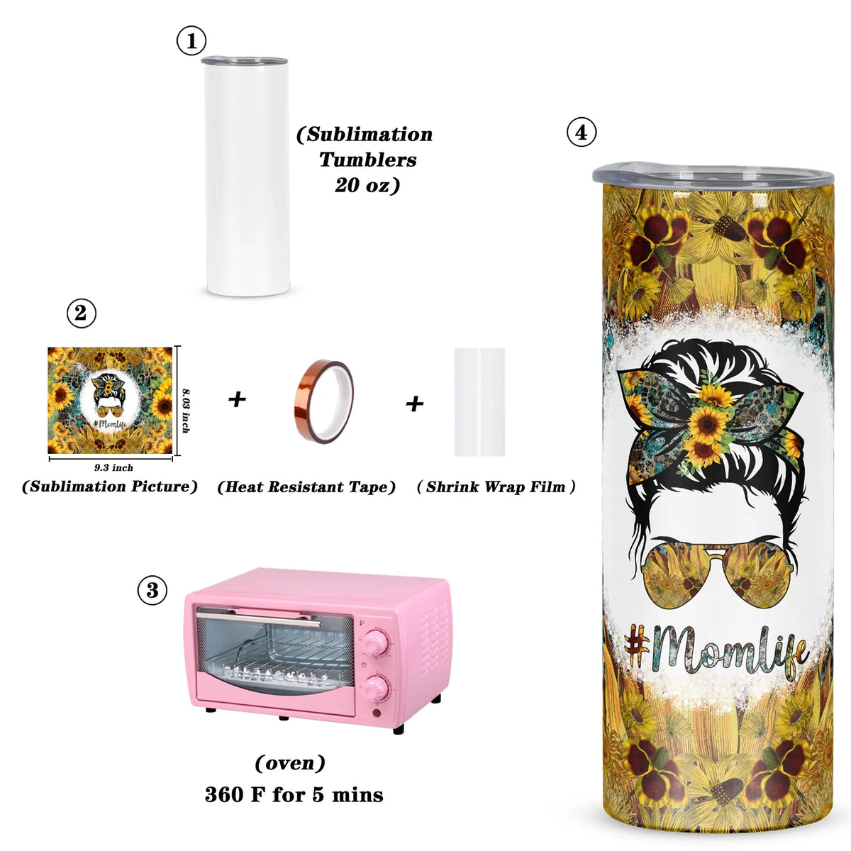 8 Pack 20 Oz Stainless Steel Sublimation Tumblers with Lid Straw O349982