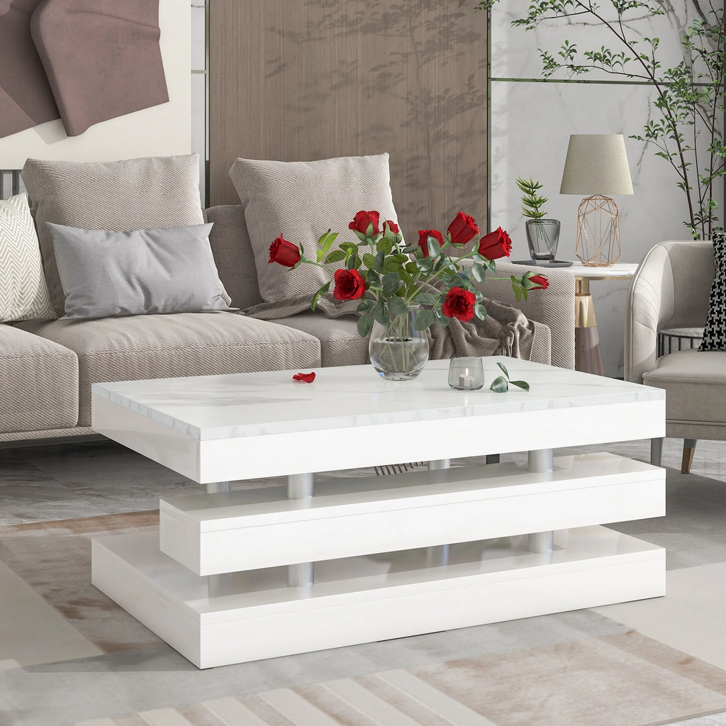 White 2-Tier Coffee Table with Silver Metal Legs Z9297