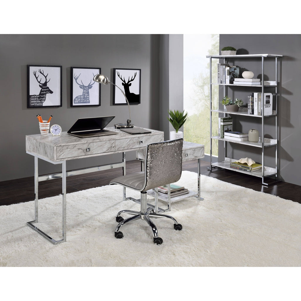 White Printed Faux Marble Bookcase J42509