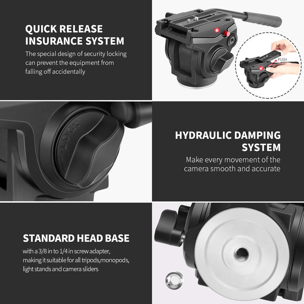 Metal Heavy Duty Video Camera Tripod Fluid Drag Pan Head with Sliding Plate, Pack of 2 D10267