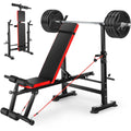 Adjustable Weight Bench Set with Barbell Rack and Resistance Bands C23939
