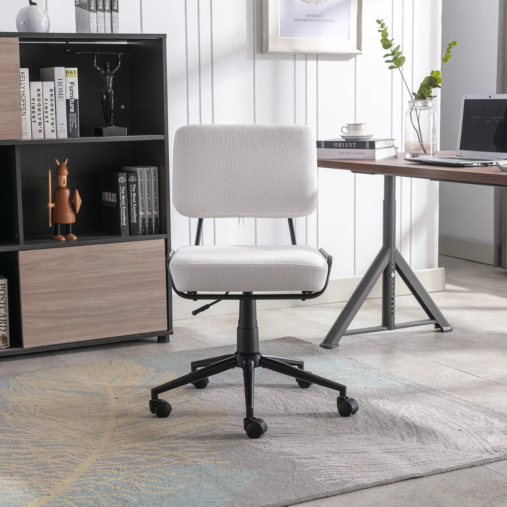 White Corduroy Adjustable Swivel Desk Chair P565