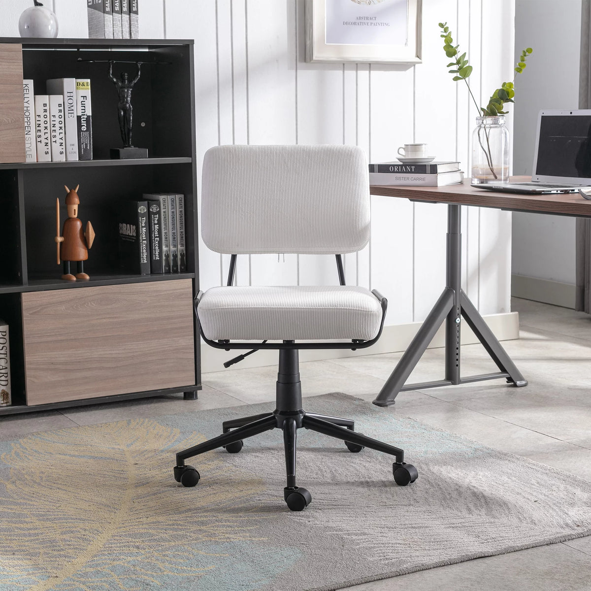White Corduroy Adjustable Swivel Desk Chair P565