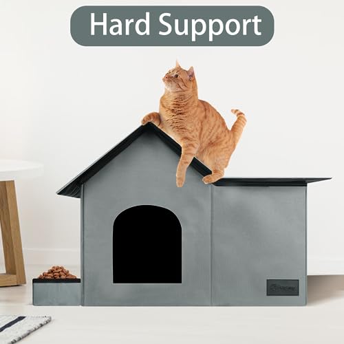 Large Weatherproof Collapsible Cat House with Removable Soft Mat and Bowl I423