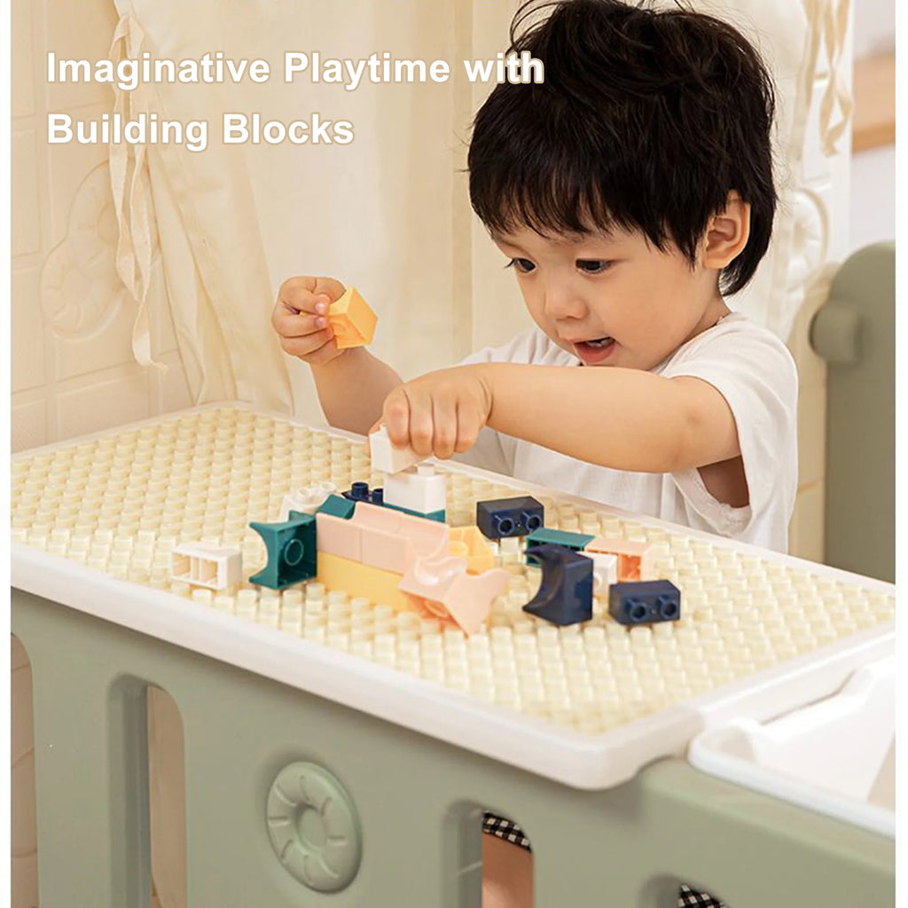 Kids Indoor/Outdoor Playhouse with Storage Box and Building Blocks Q940