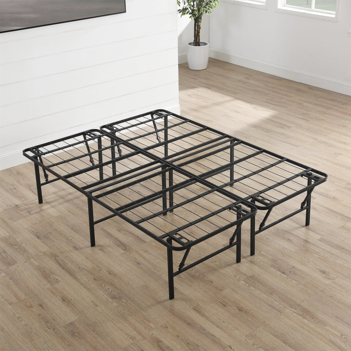 Foldable Steel Queen Platform Bed Frame, Black N324466