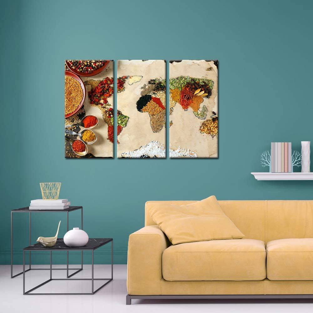 3pcs Kitchen Canvas Art Wall Decor World Map Spices Picture Painting 12x24inchx3pcs C8264