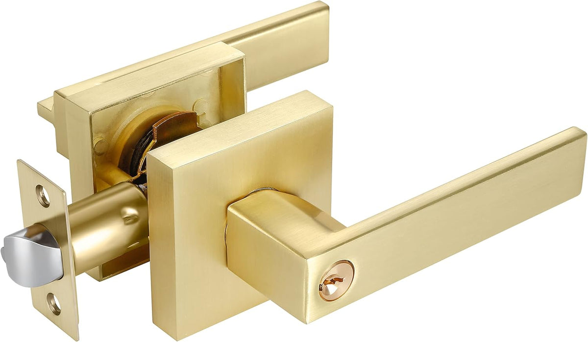 4 Pack Square Euro Style Door Leversets in Stain Brass Finish with Keys H8910