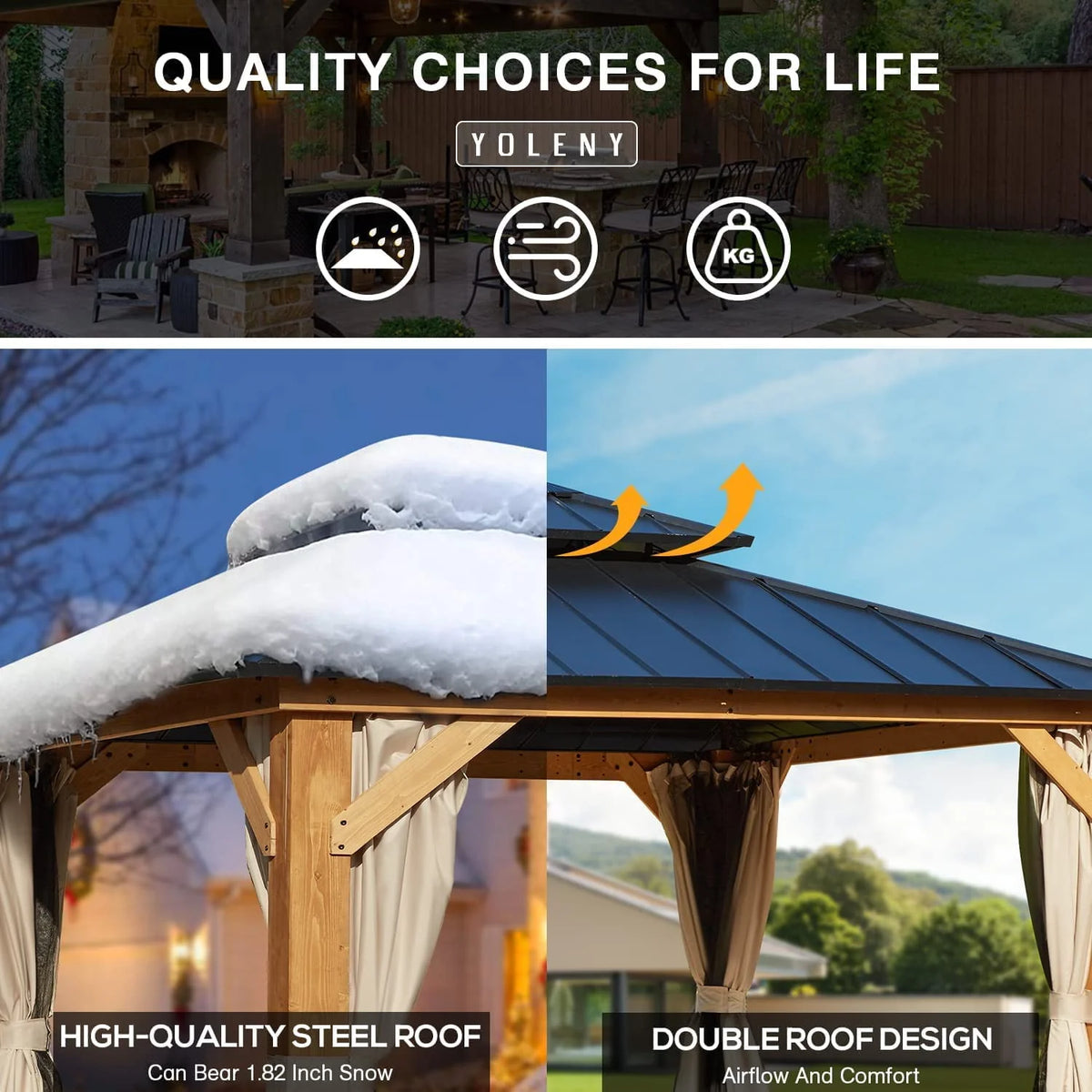 Cedar Wood Frame Gazebo with Metal Roof D7861