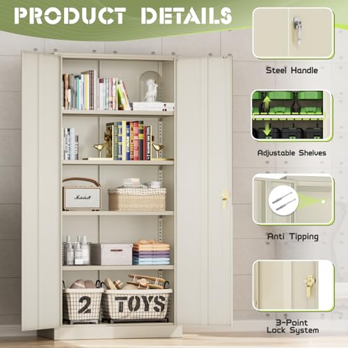 72” Black Metal Storage Cabinet with Adjustable Shelves D85088