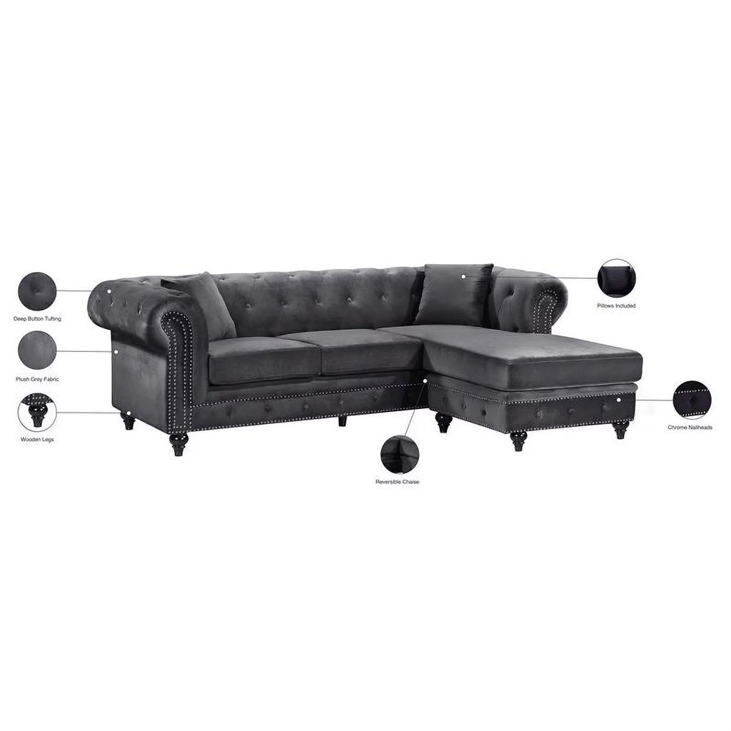 Gray Velvet Reversible Sectional E45996