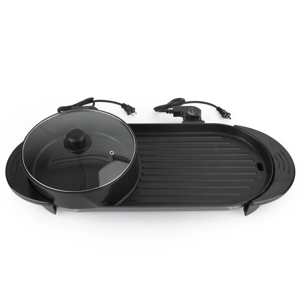 2 in 1 Portable Electric Hot Pot Barbecue Grill Non-Stick Pan B3988