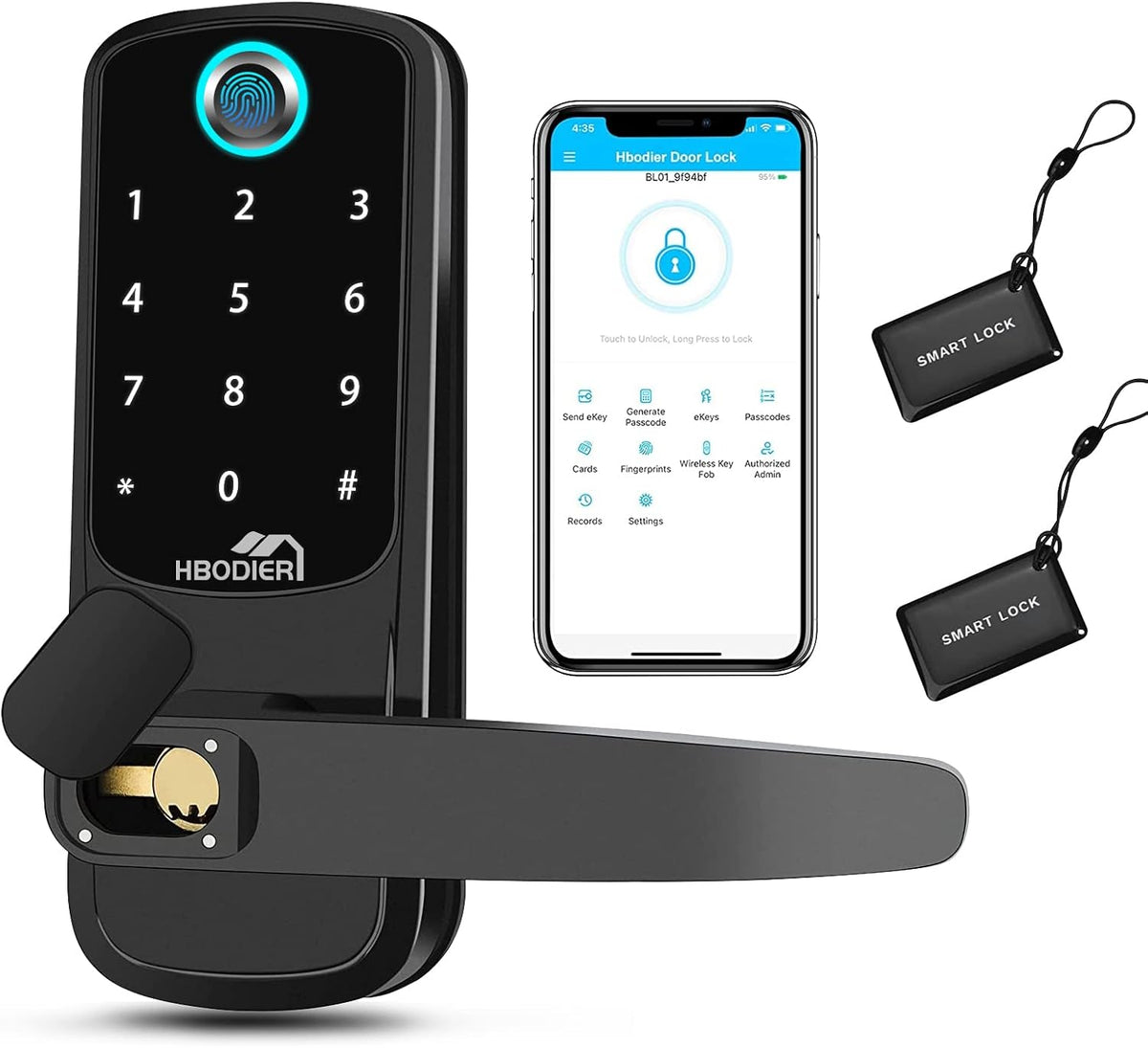 Black 5-in-1 Smart Door Lock with Keypad N1328