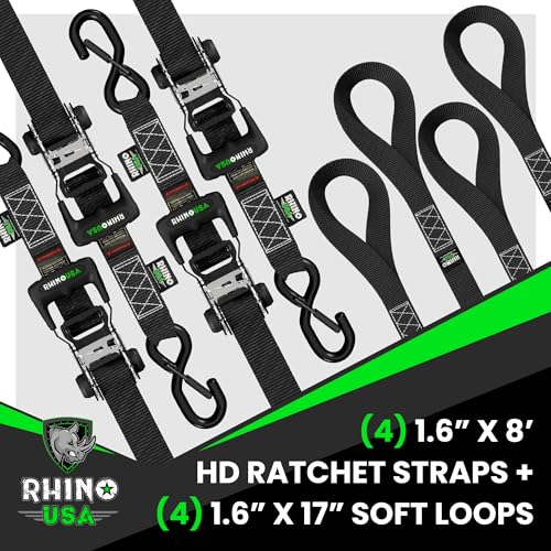 Heavy Duty Ratchet Straps 4-Pack 1.6 Inch x 8 Feet Black N36147
