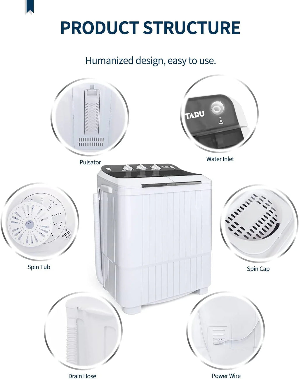 16.5lbs Compact Twin Tub Portable Washing Machine D377