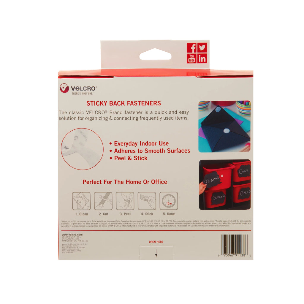White Hook and Loop Fasteners 30ft x 3/4in Roll J32991