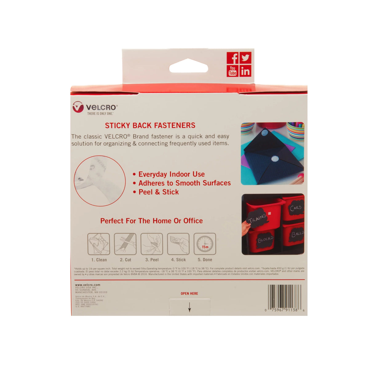 White Hook and Loop Fasteners 30ft x 3/4in Roll J32991