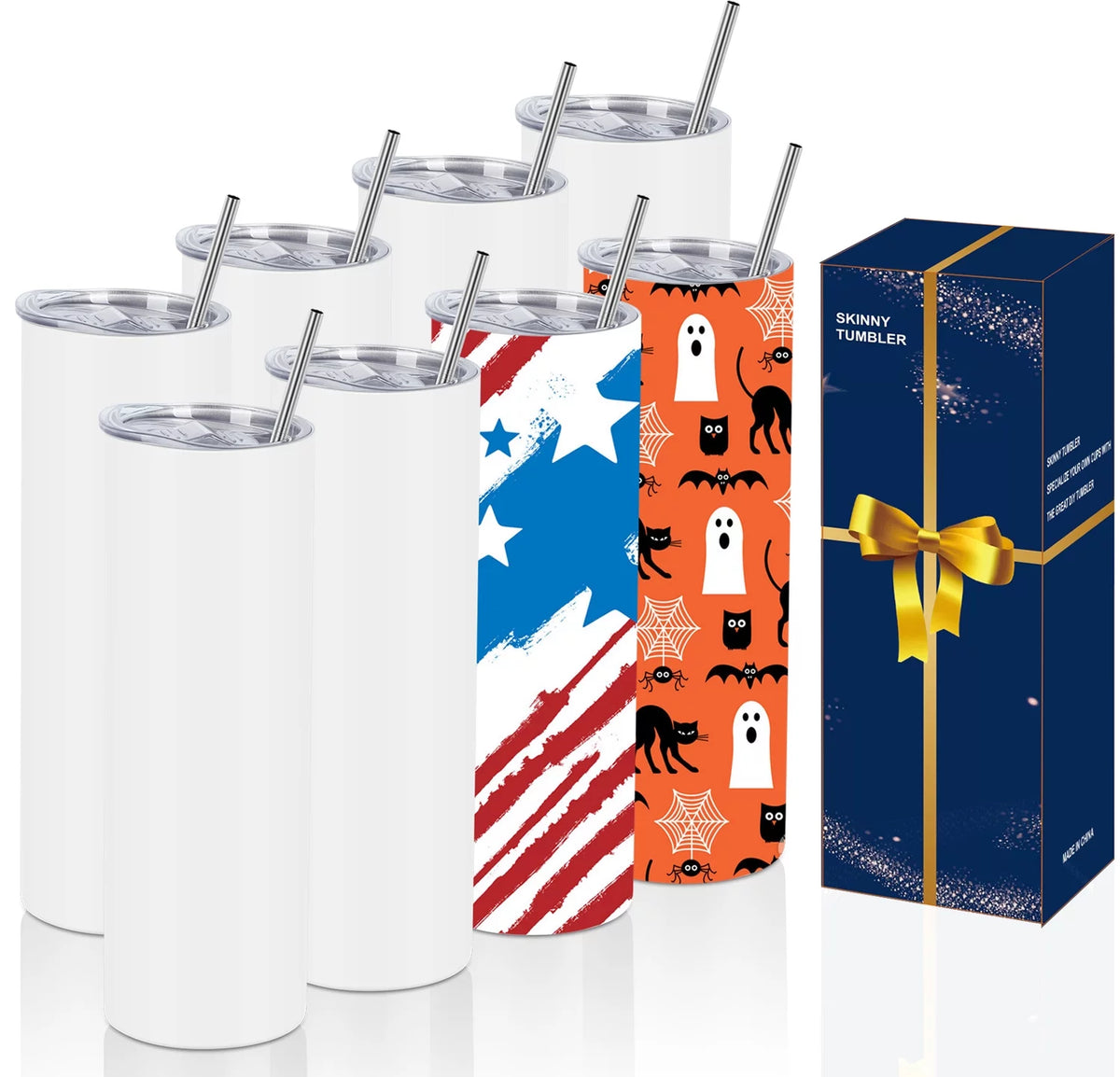 8 Pack 20 Oz Stainless Steel Sublimation Tumblers with Lid Straw O349982