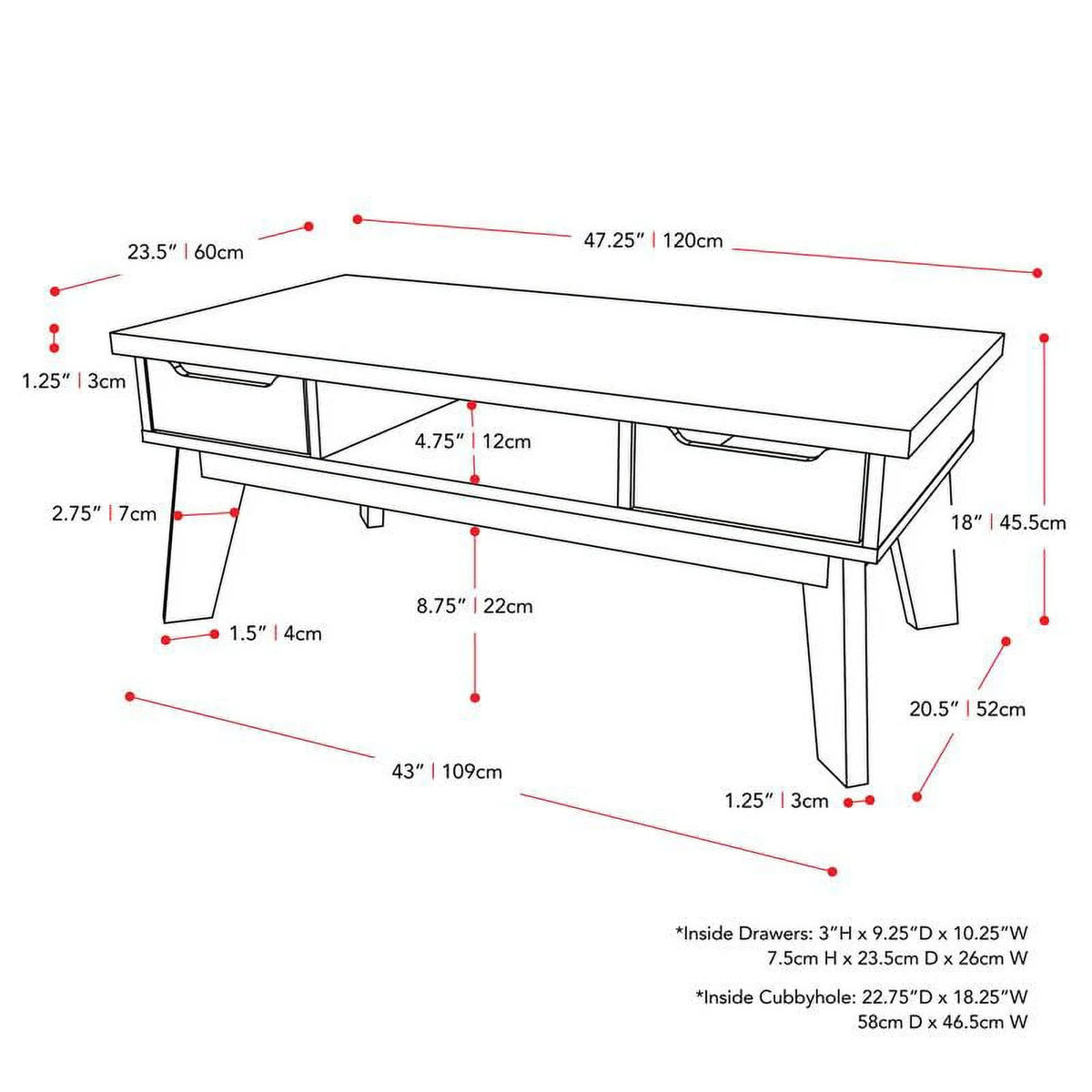 Dark Gray Engineered Wood Coffee Table with Drawers K36744