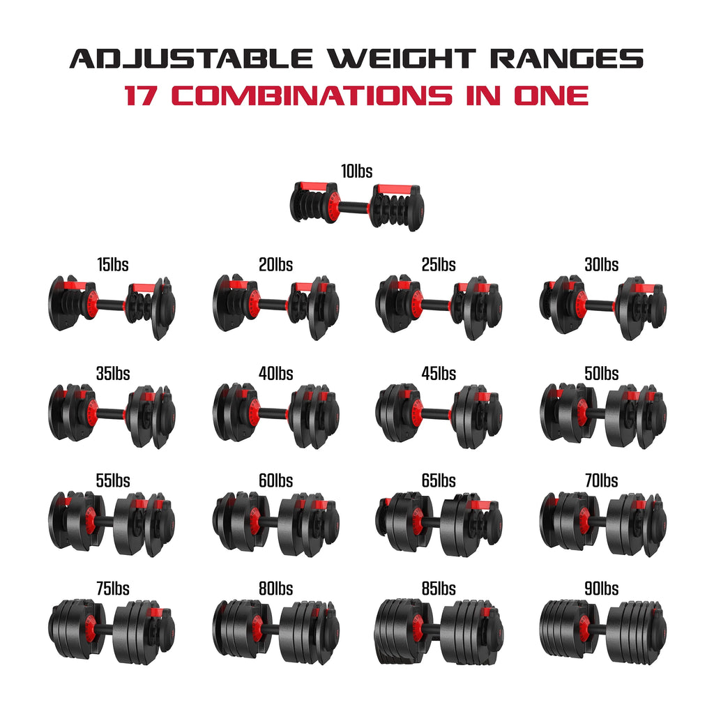 Adjustable Dumbbell 10-90 lbs Black Single Y7050