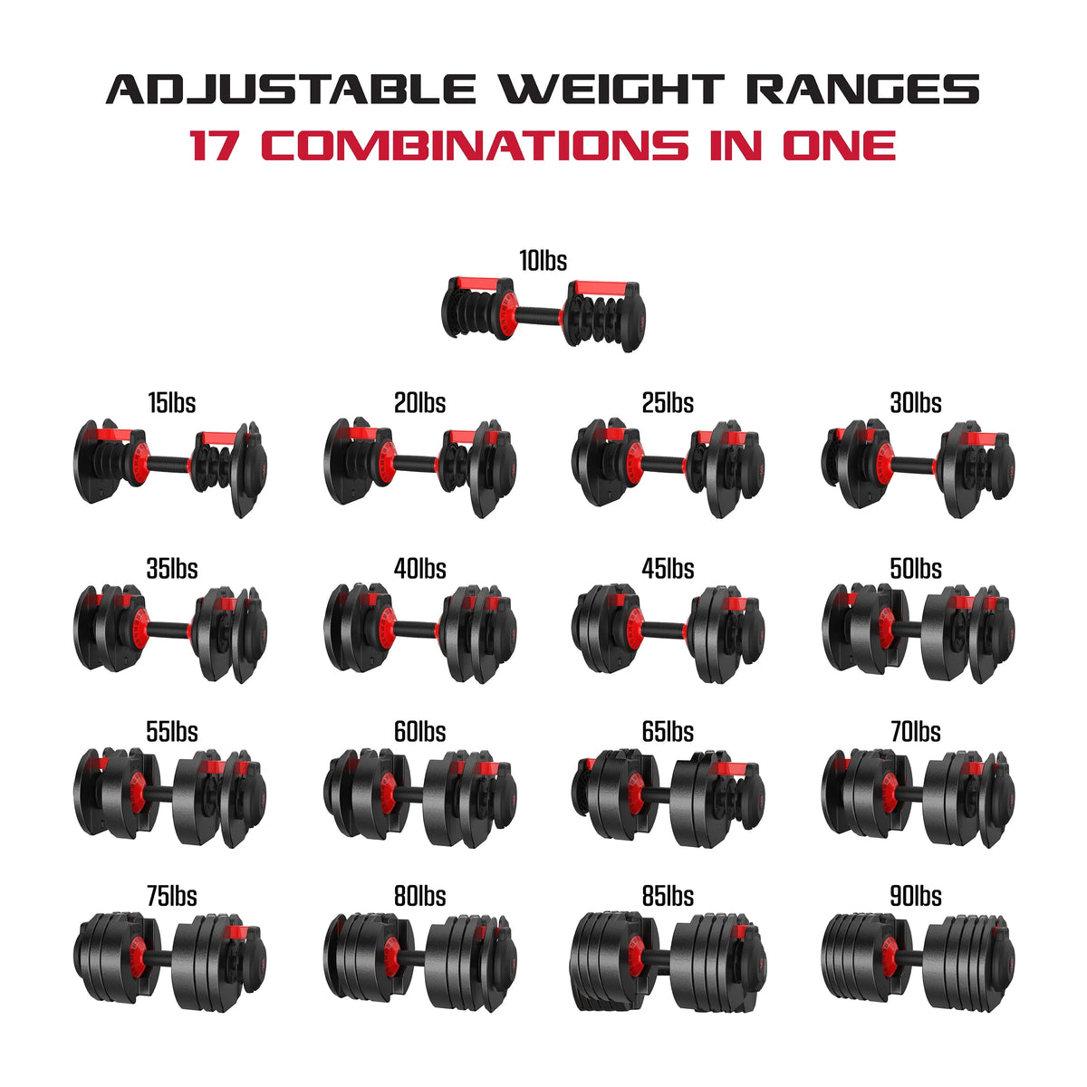 Adjustable Dumbbell 10-90 lbs Black Single Y7050