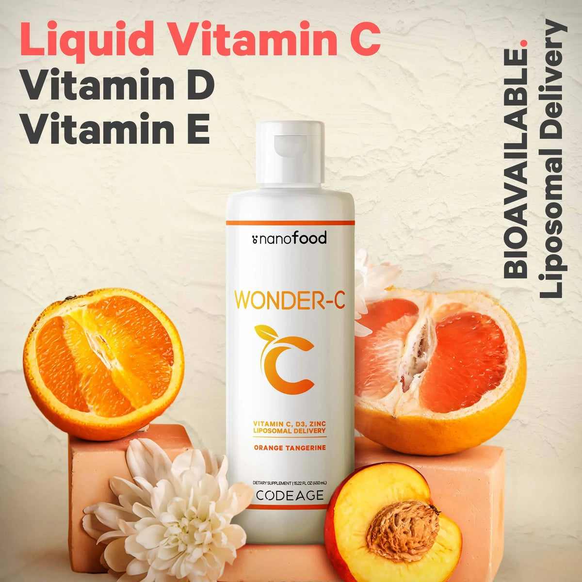 15.22 fl oz Liquid Vitamin C 1000mg with Zinc, Vitamin D E, Quercetin, Echinacea C162