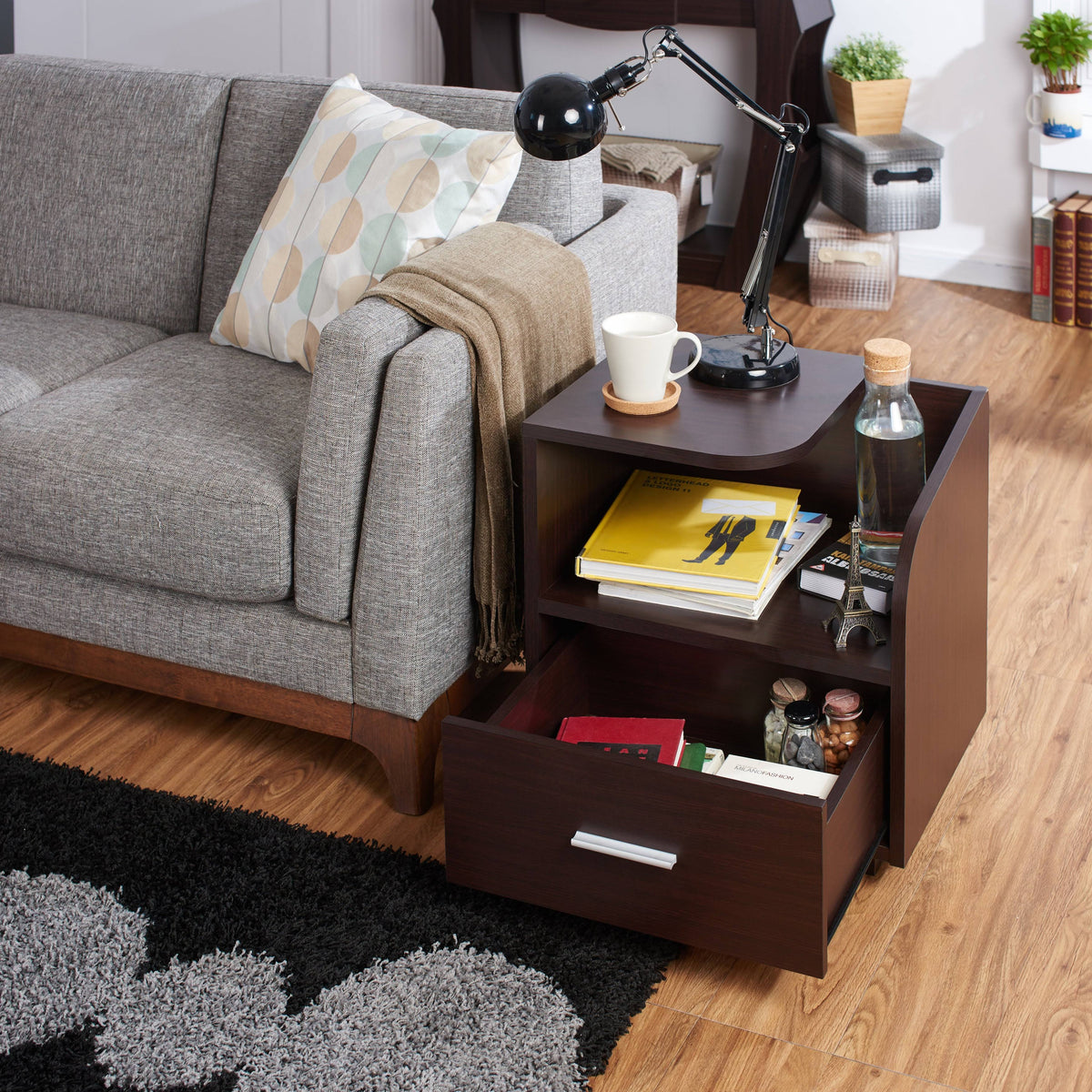 Brown Storage Drawer End Table O3260
