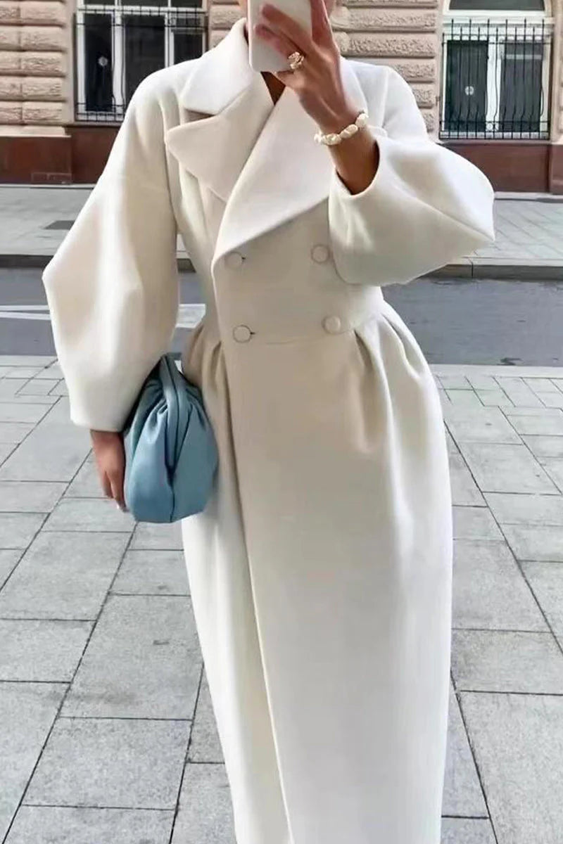Solid Turndown Collar Outerwear E217455