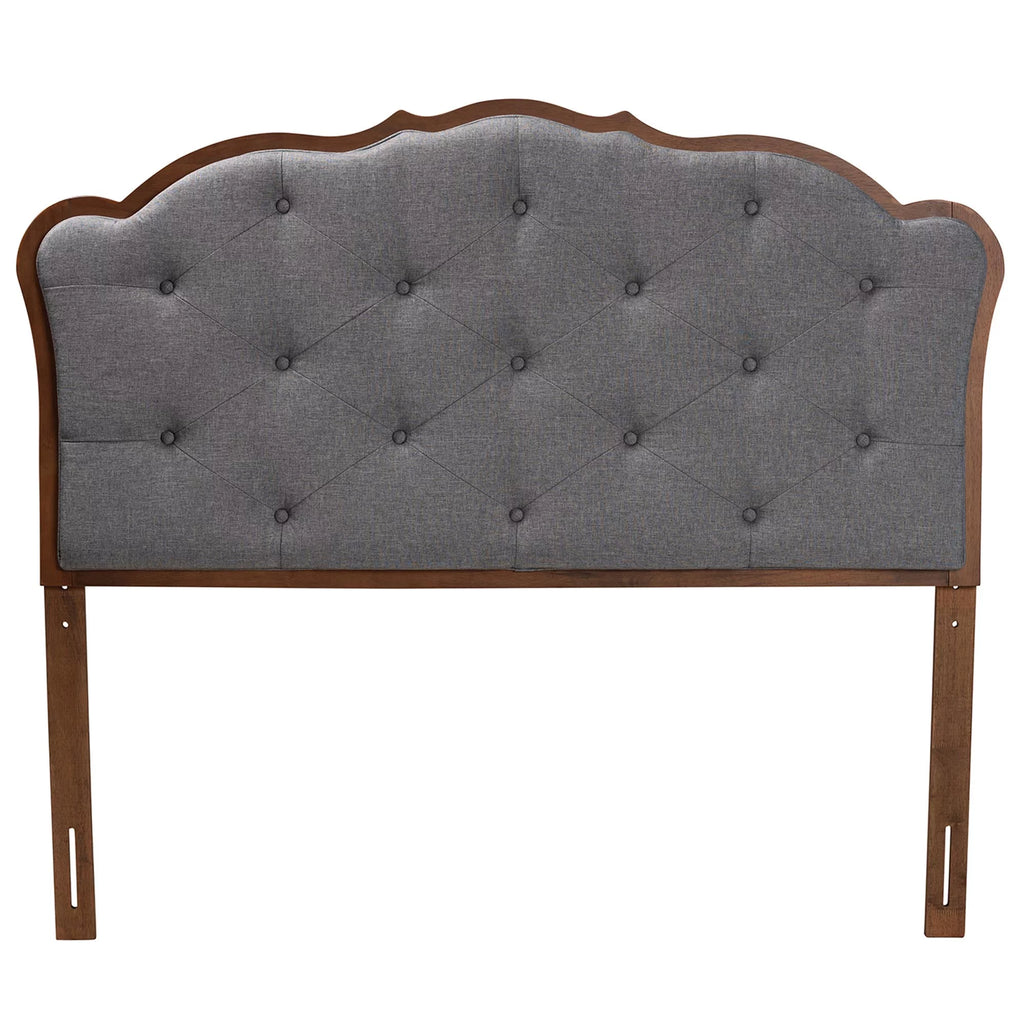 Grey Fabric and Walnut Brown Wood King Size Headboard I421459