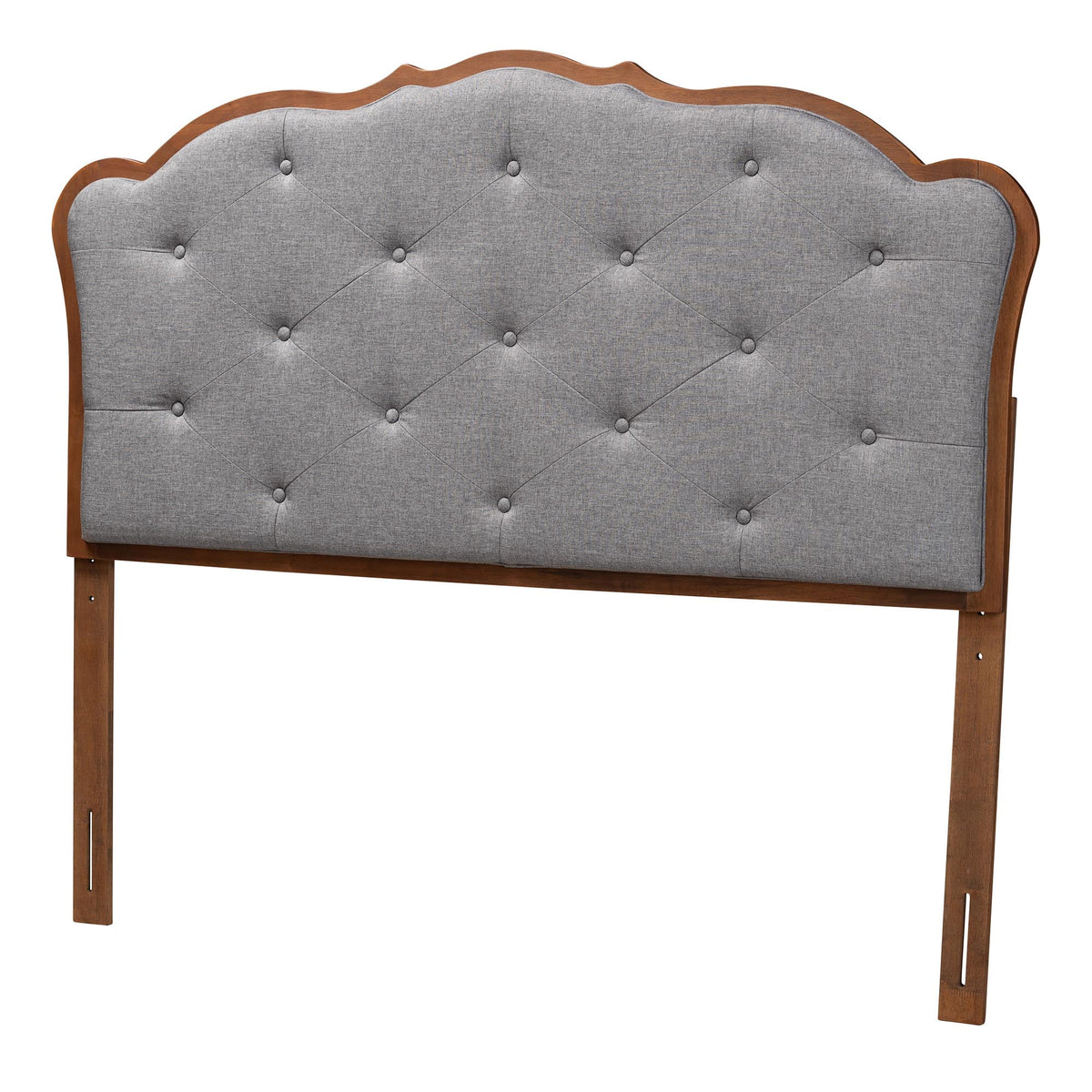Grey Fabric and Walnut Brown Wood King Size Headboard I421459