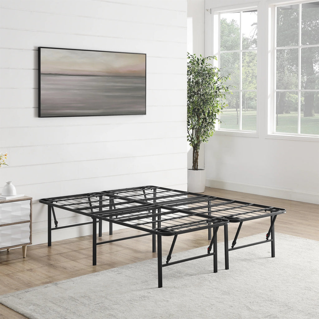 Foldable Steel Queen Platform Bed Frame, Black N324466