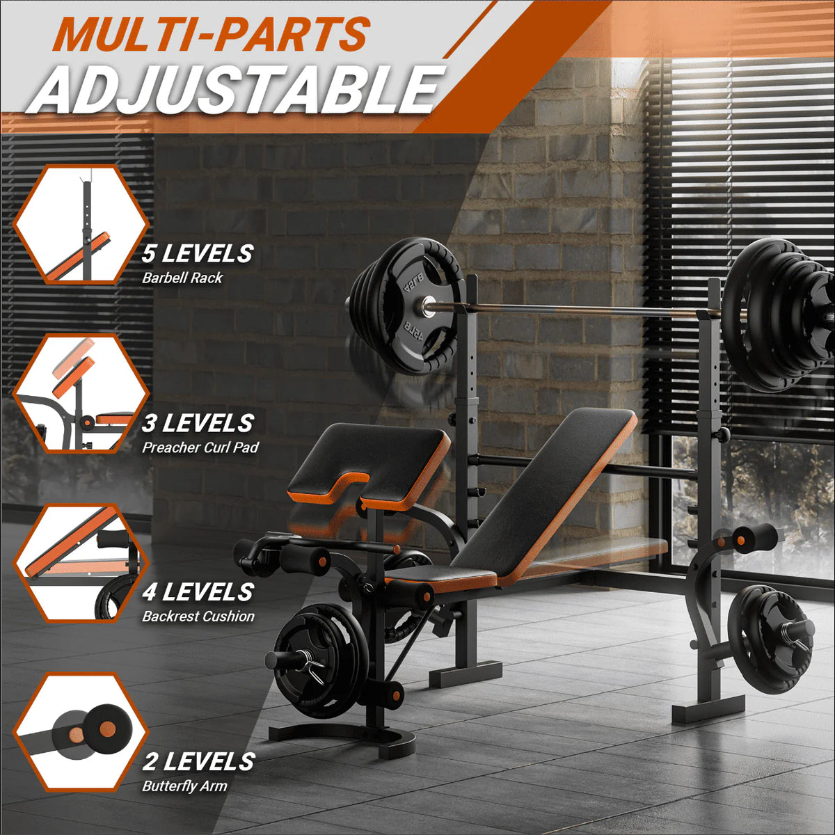 6 Positions Adjustable Foldable Weight Bench J2329
