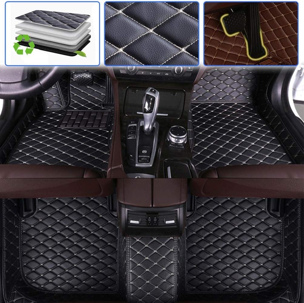 Beige Leather Car Floor Mats Front & Rear Set J369556