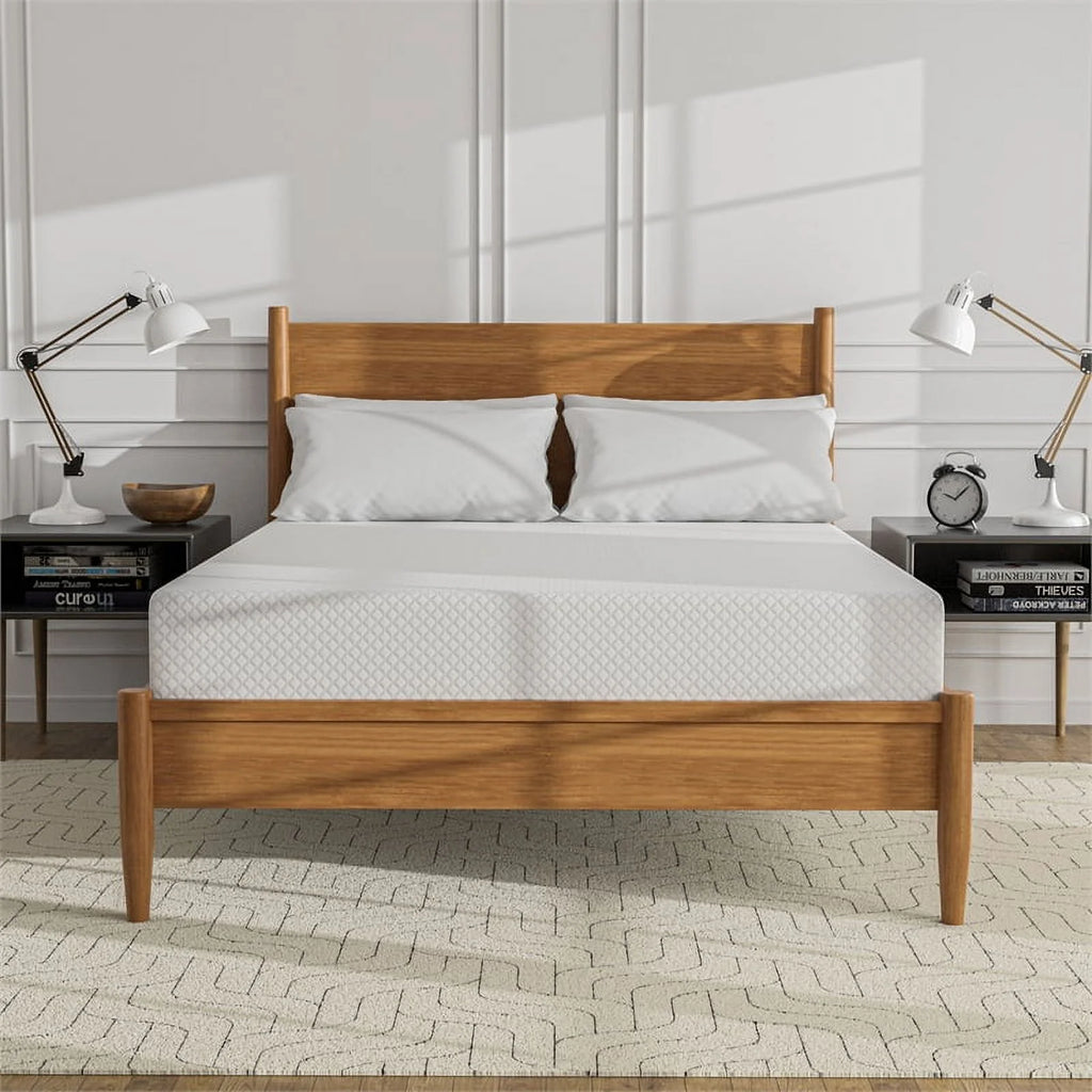 Solid Wood Queen Platform Bed with Memory Foam Mattress P925