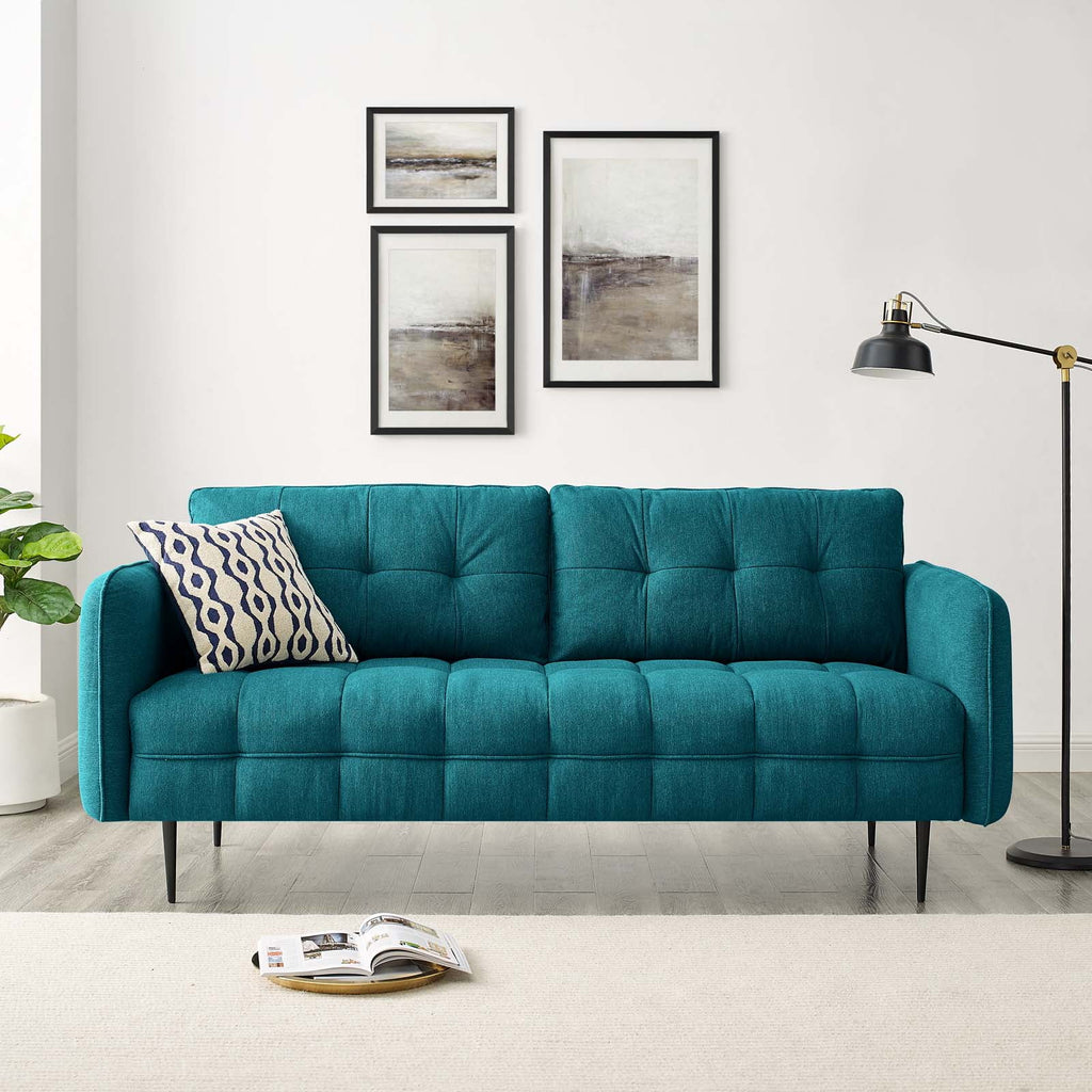 Teal Blue Tufted Fabric Sofa T374470
