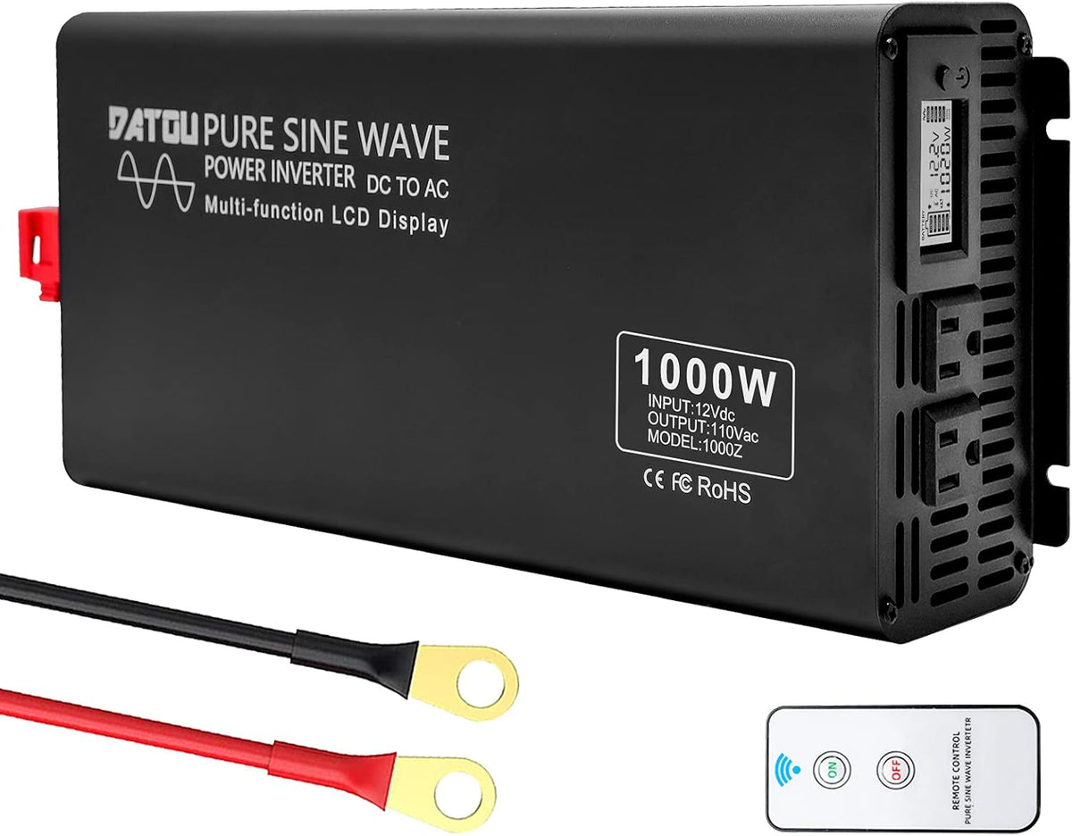 1000W Pure Sine Wave Power Inverter DC 12V to 110V AC with Remote Control and LCD Display X99317