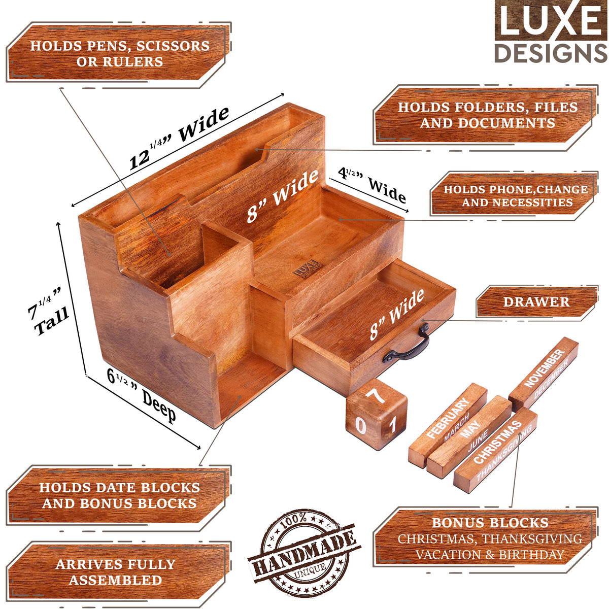 Wooden Mail Organizer with Drawer J960437