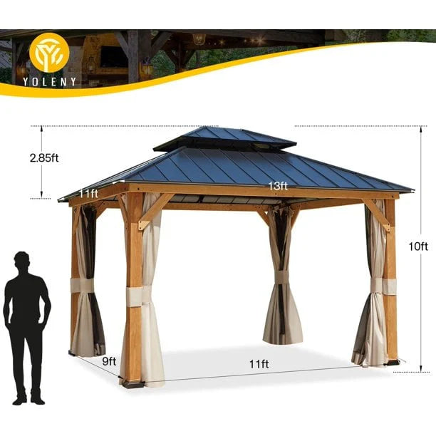 Cedar Wood Frame Gazebo with Metal Roof D7861