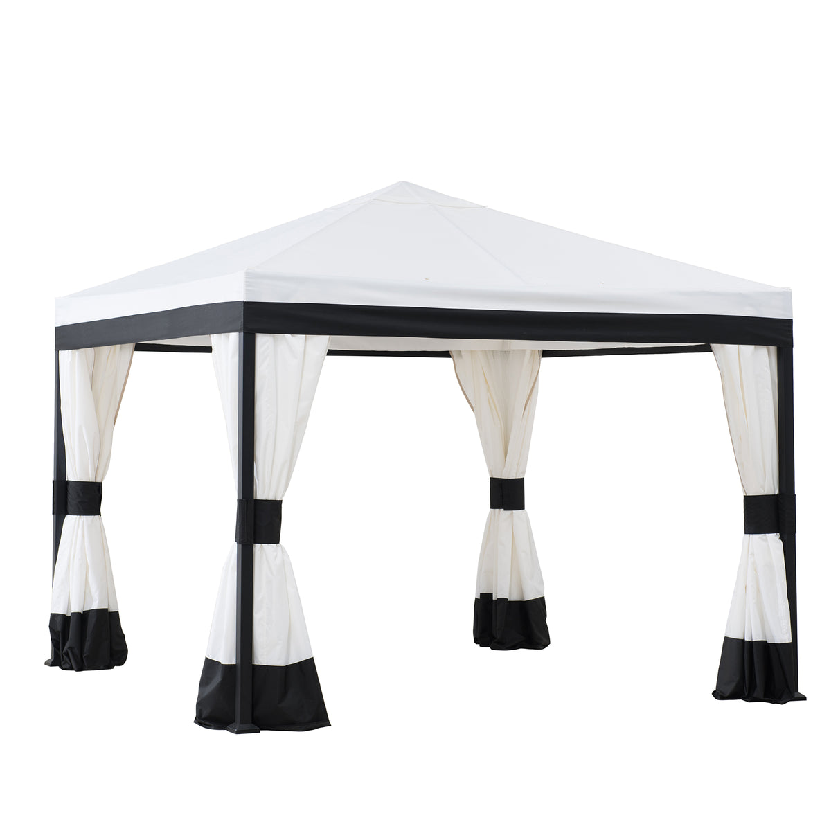 Black and White Steel Gazebo with Mosquito Netting R261540