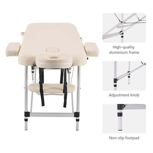 Portable Aluminum Alloy 3 Folding Massage Table with Backrest White Z983191
