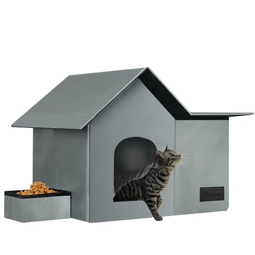Large Weatherproof Collapsible Cat House with Removable Soft Mat and Bowl I423