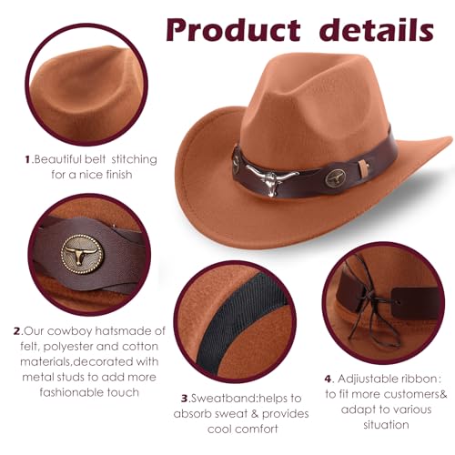 4 Pcs Felt Wide Brim Cowboy Hat D6531