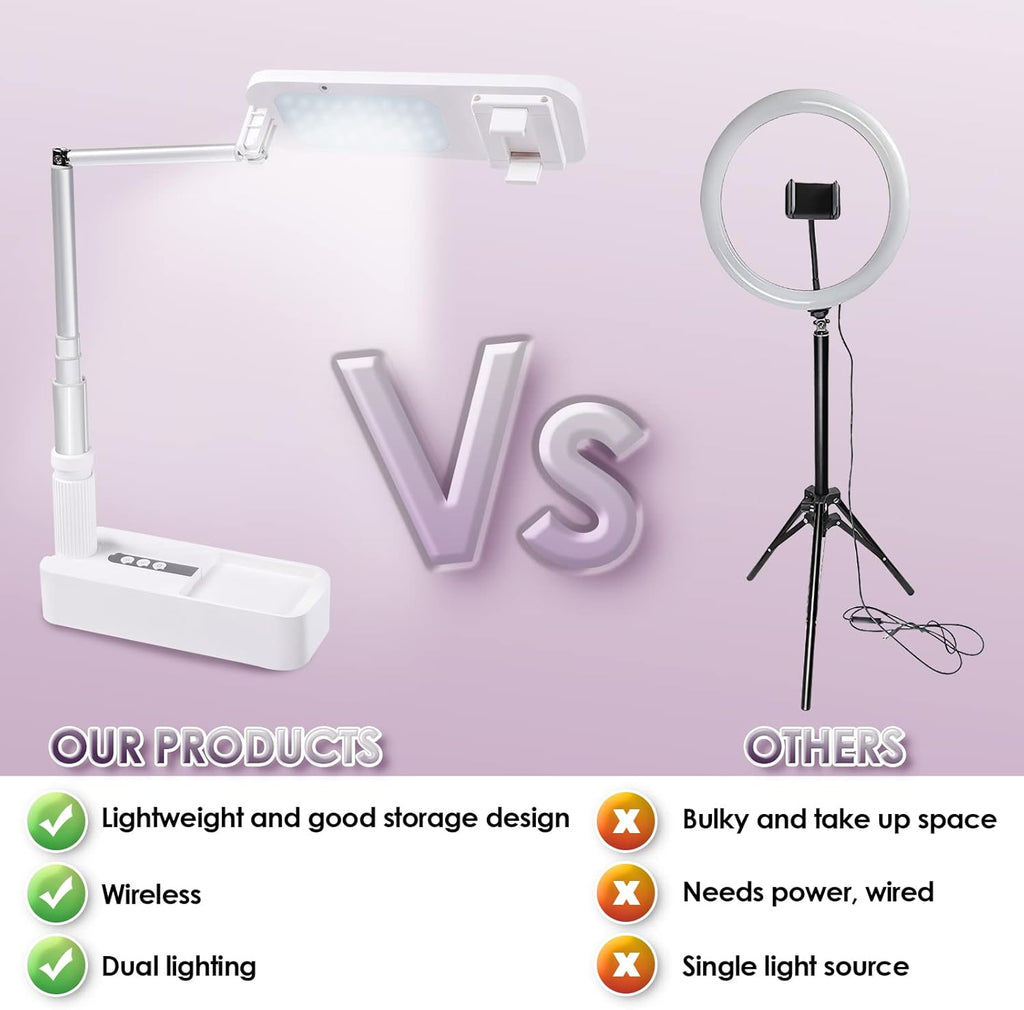 Foldable Phone Holder with LED Light, 360° Rotation, 44 Inch Stand, Pack of 2 U943475