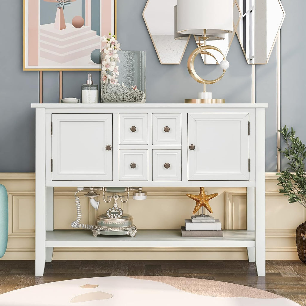 Solid Wood Console Table with 3 Drawers, 2 Cabinet and 1 Shelf N9166