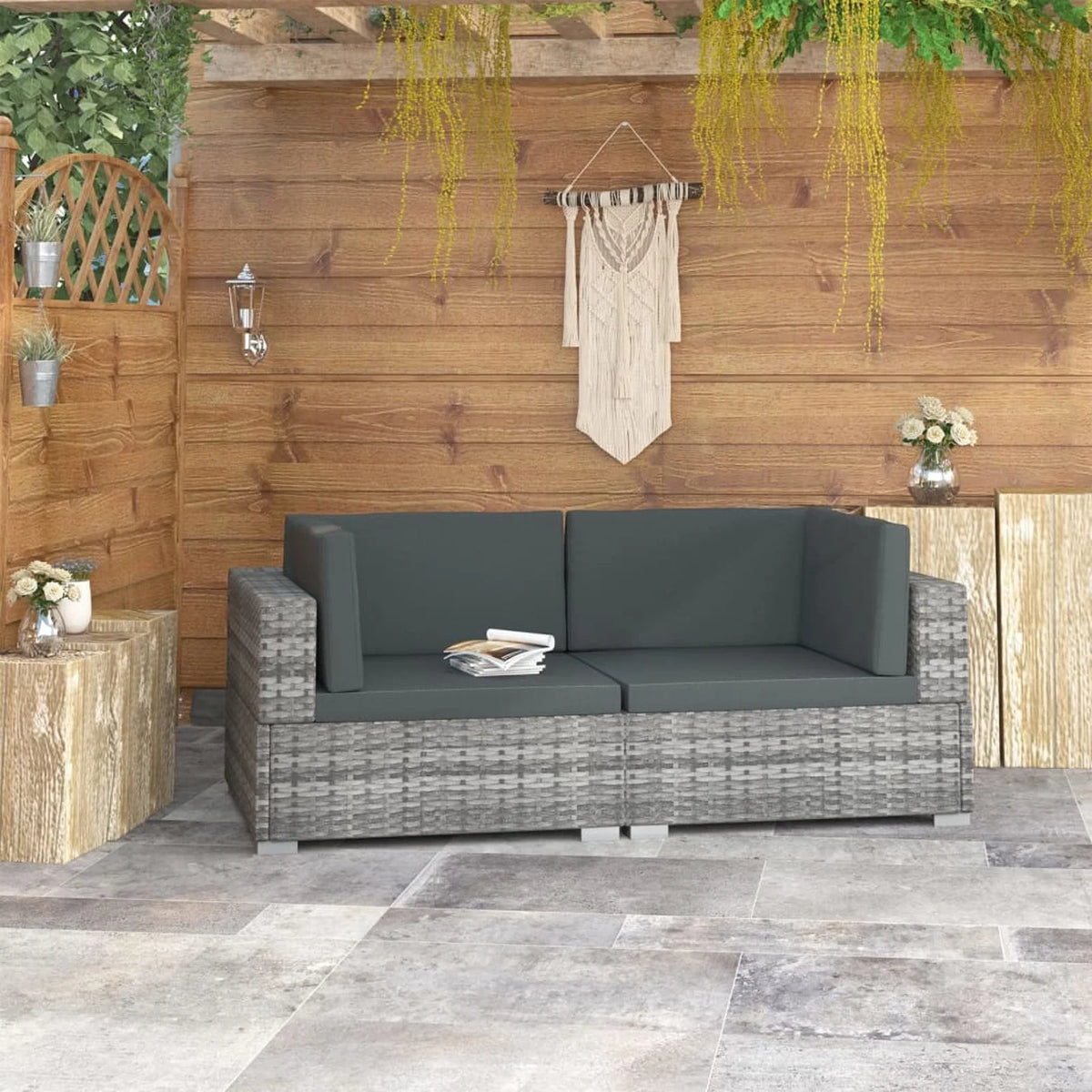 2 Piece Patio Sofa Set with Cushions Poly Rattan Gray A14254