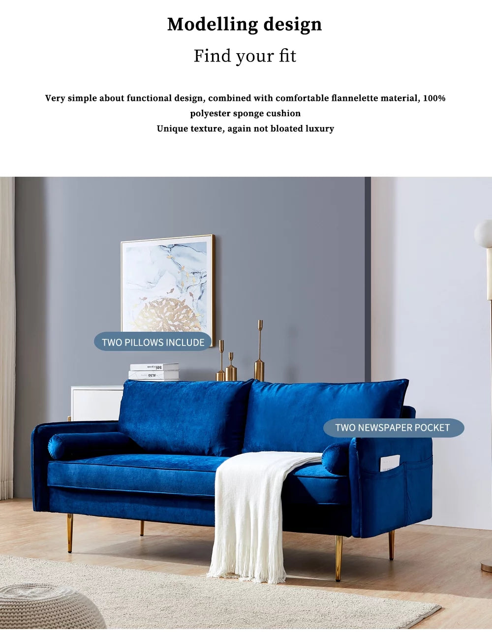 Blue Velvet Sofa B3416