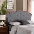 Grey Fabric and Walnut Brown Wood King Size Headboard I421459