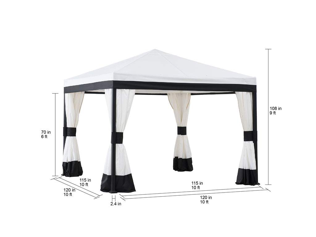 Black and White Steel Gazebo with Mosquito Netting R261540