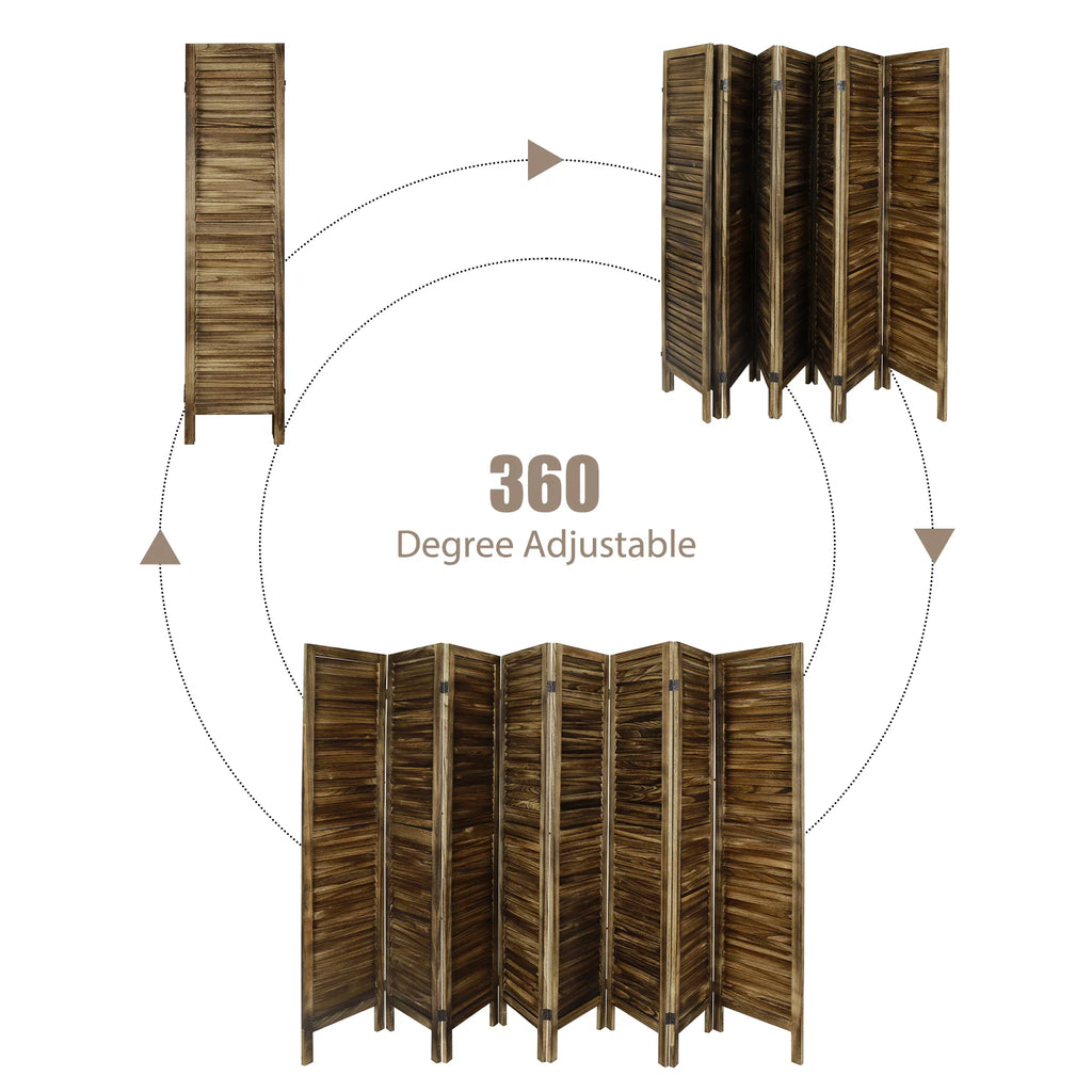 8 Panel Folding Room Divider Privacy Screen 5.6Ft Tall Brown Y6201